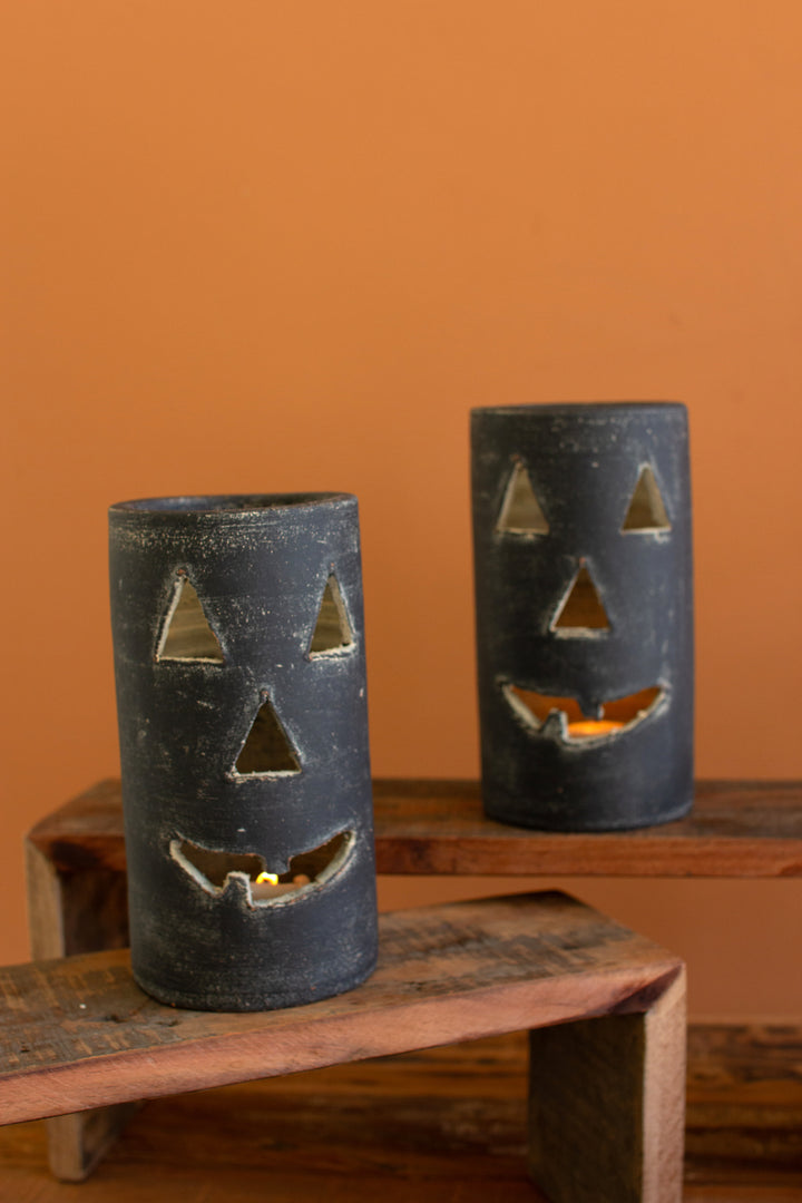 Tall Black Clay Jack-O-Lantern Set of Six