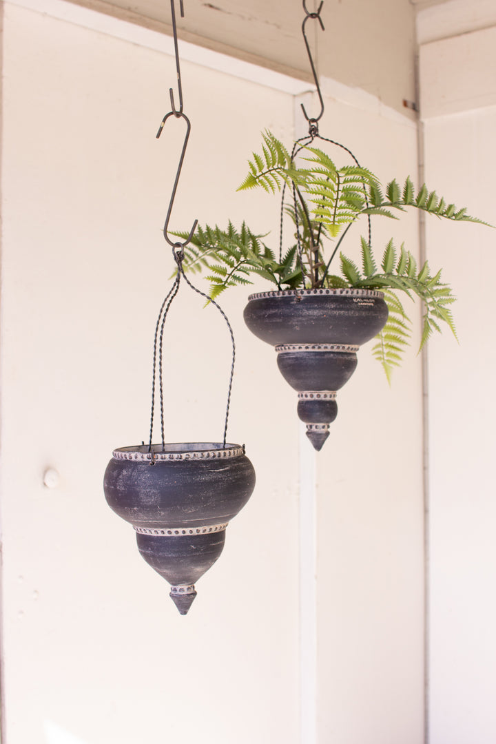 Set of 2 Black Ceramic Moroccan Inspired Hanging Planters