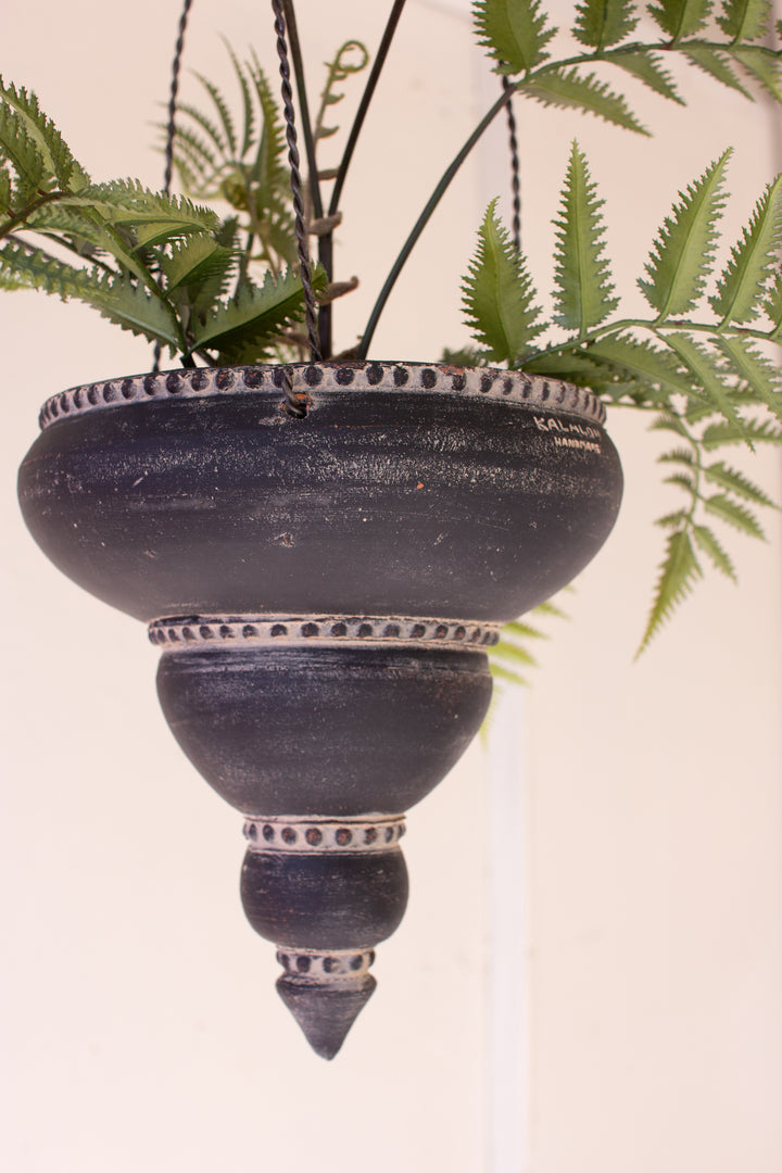 Set of 2 Black Ceramic Moroccan Inspired Hanging Planters