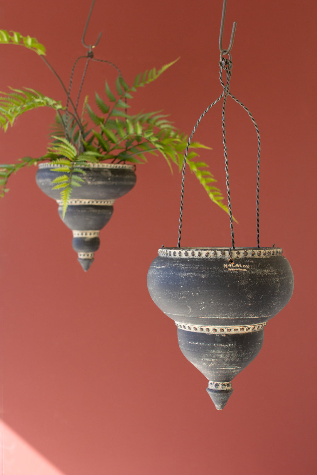 Set of 2 Black Ceramic Moroccan Inspired Hanging Planters