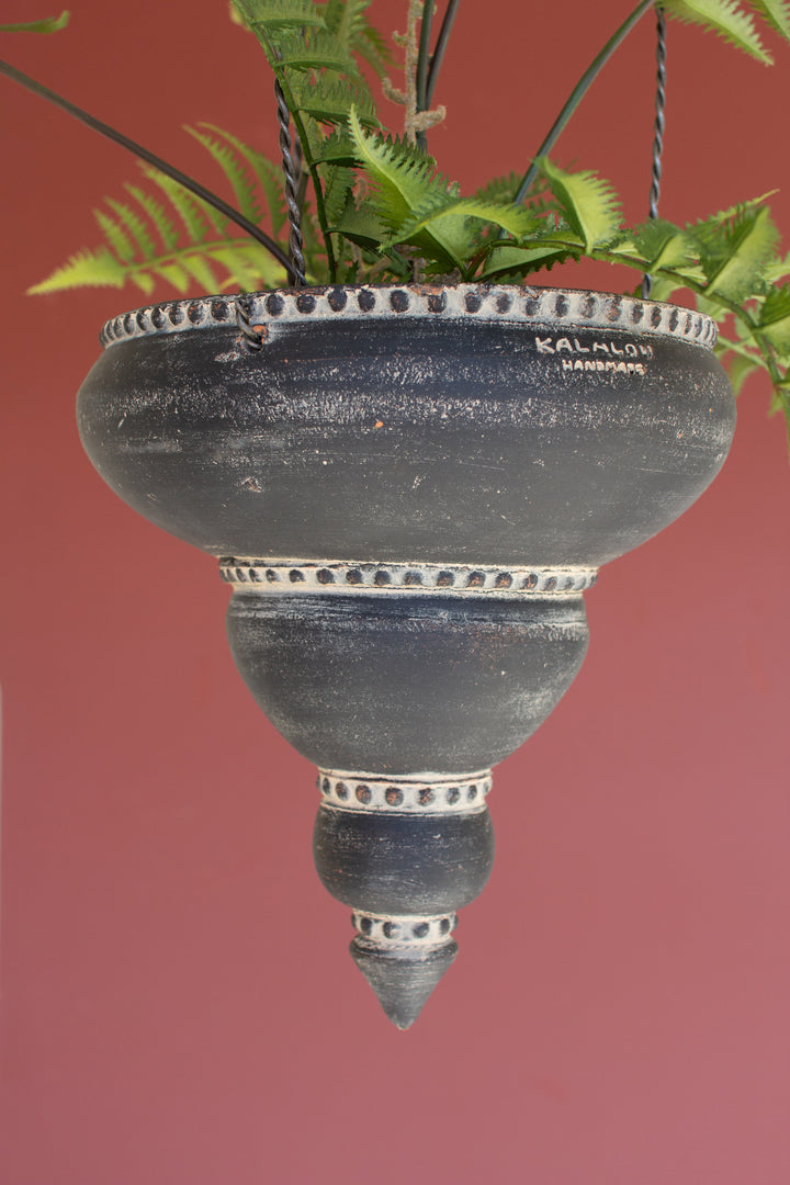 Set of 2 Black Ceramic Moroccan Inspired Hanging Planters