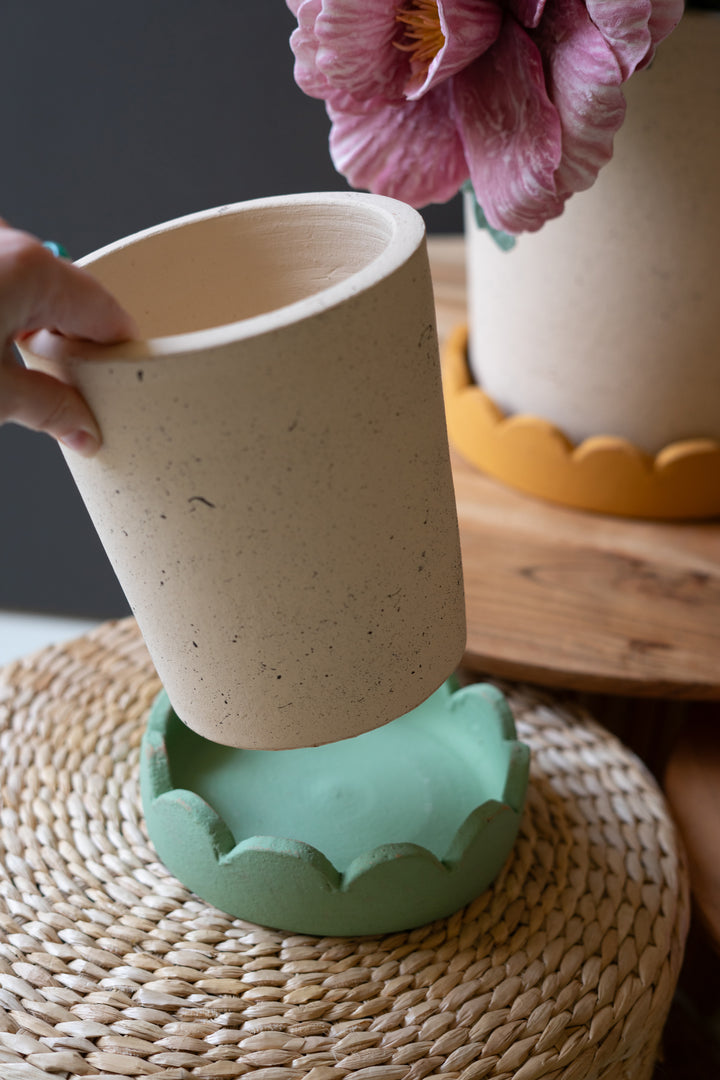 Set of 3 Terracotta Planters with Scalloped Trays