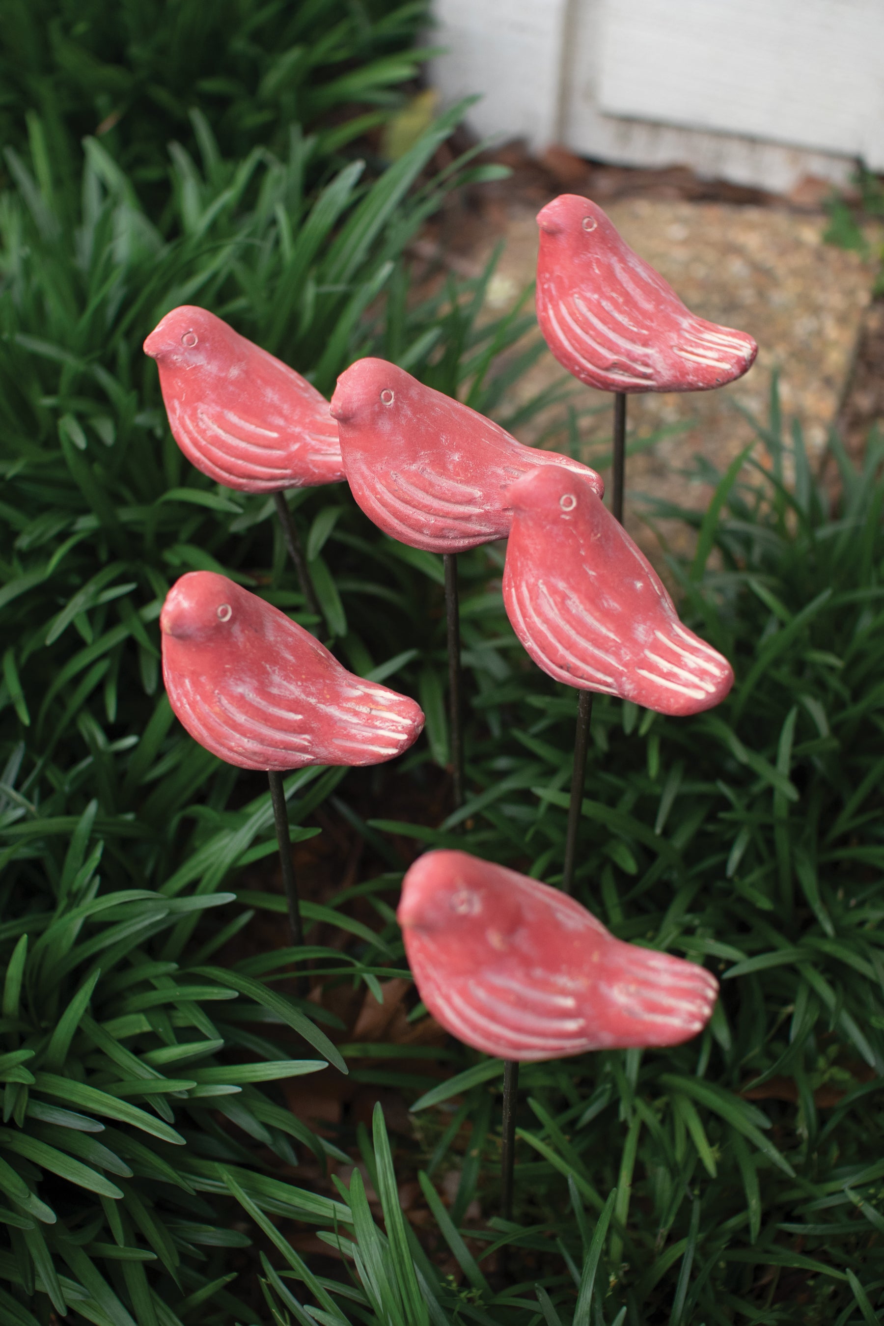 Set of 6 Clay Red Bird Plant Stakes - Thumbnail 2