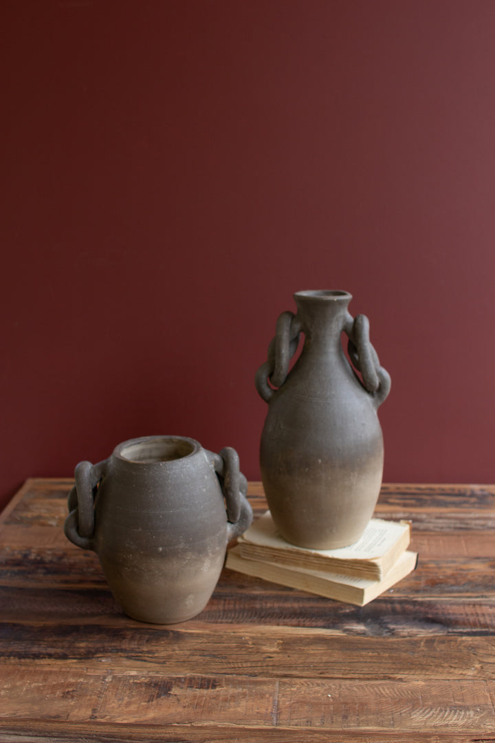 Set of 2 Knotted Handle Clay Ombre Vessels