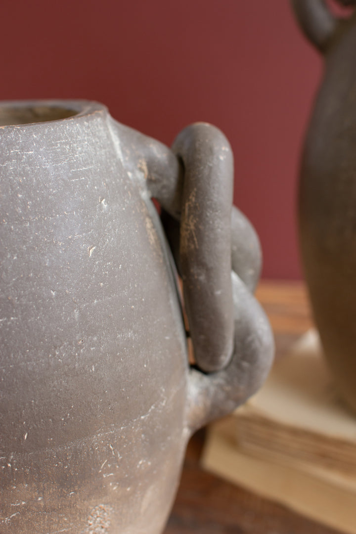 Set of 2 Knotted Handle Clay Ombre Vessels