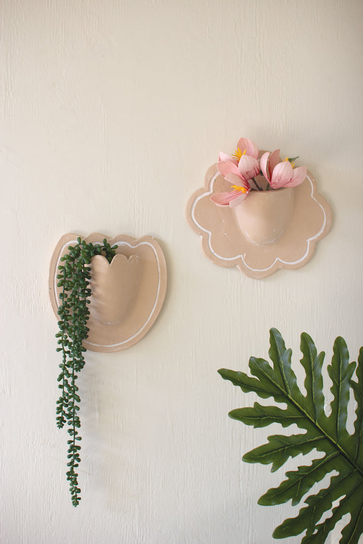 Set of 2 Clay Flower Wall Planters