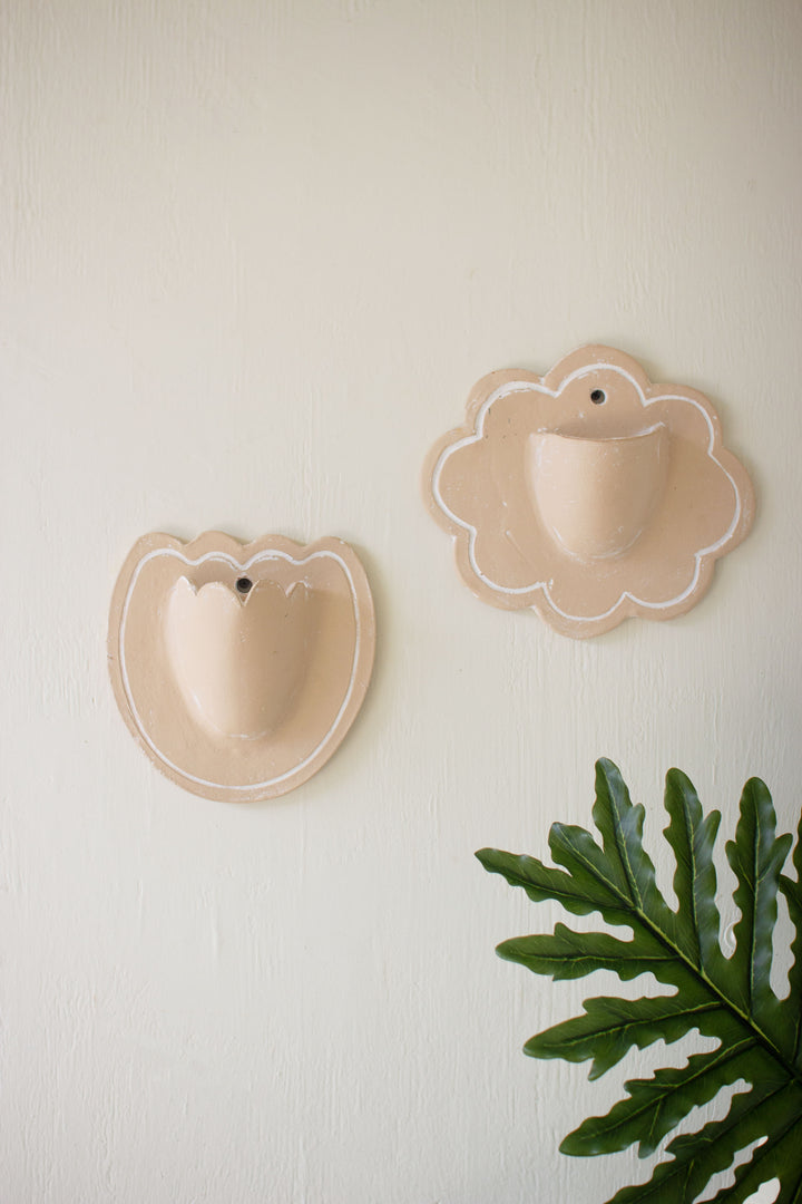 Set of 2 Clay Flower Wall Planters