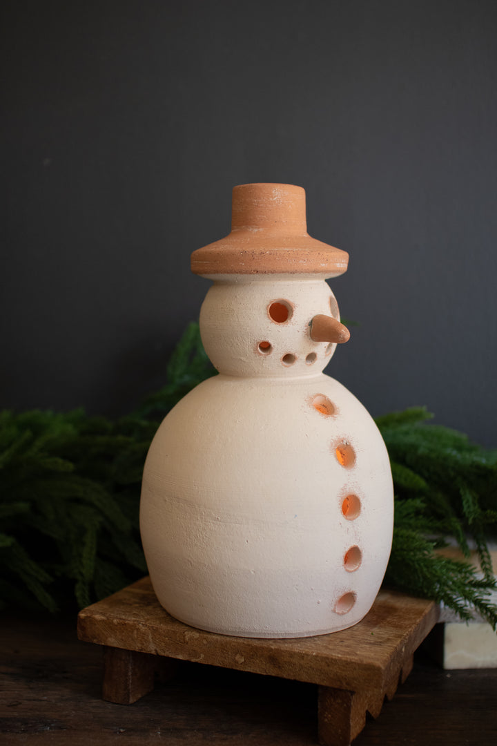 Ivory and Terracotta Snowman Luminary