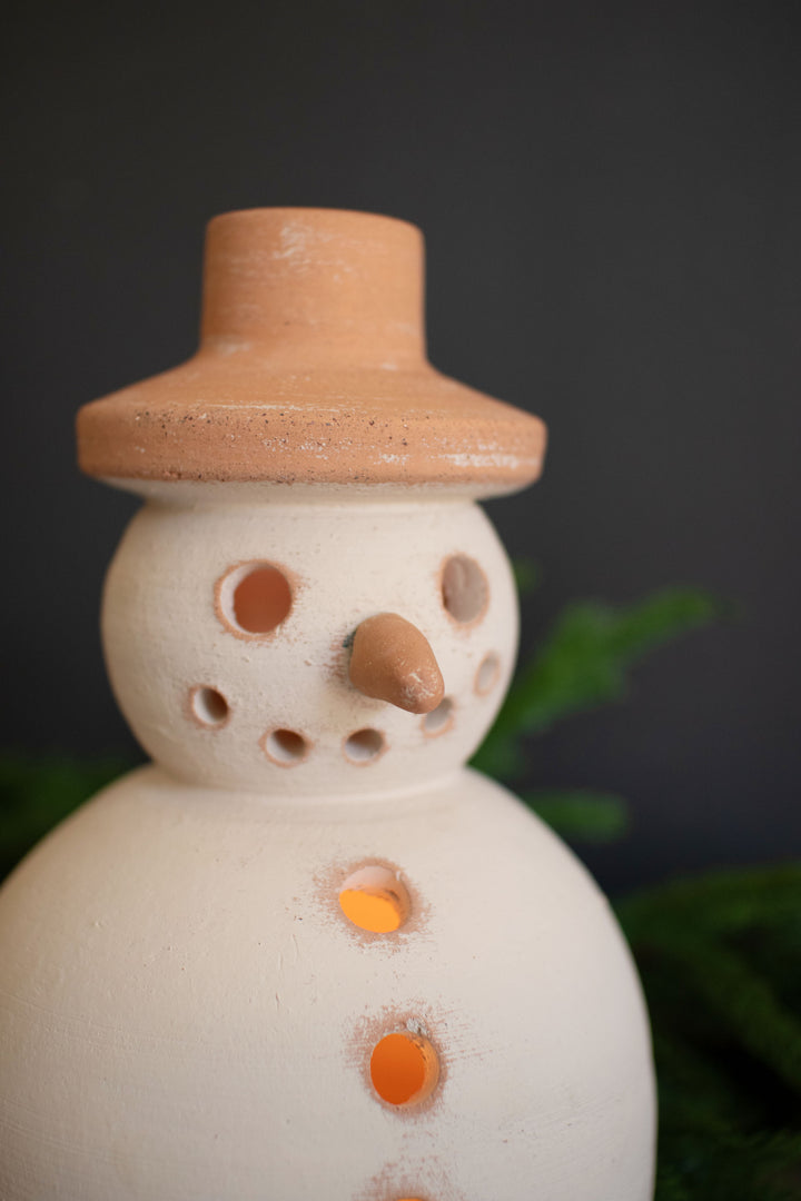 Ivory and Terracotta Snowman Luminary