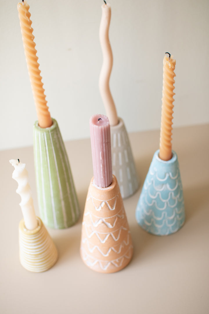 Set of 5 Painted Clay Party Hat Candle Taper Holders