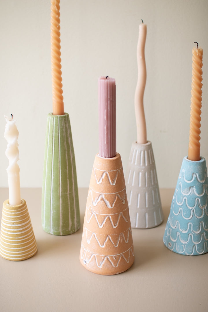 Set of 5 Painted Clay Party Hat Candle Taper Holders