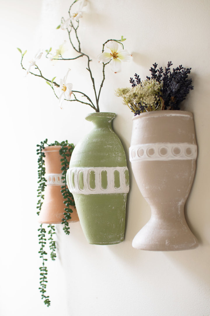 Set of 3 Painted Clay Wall Vases