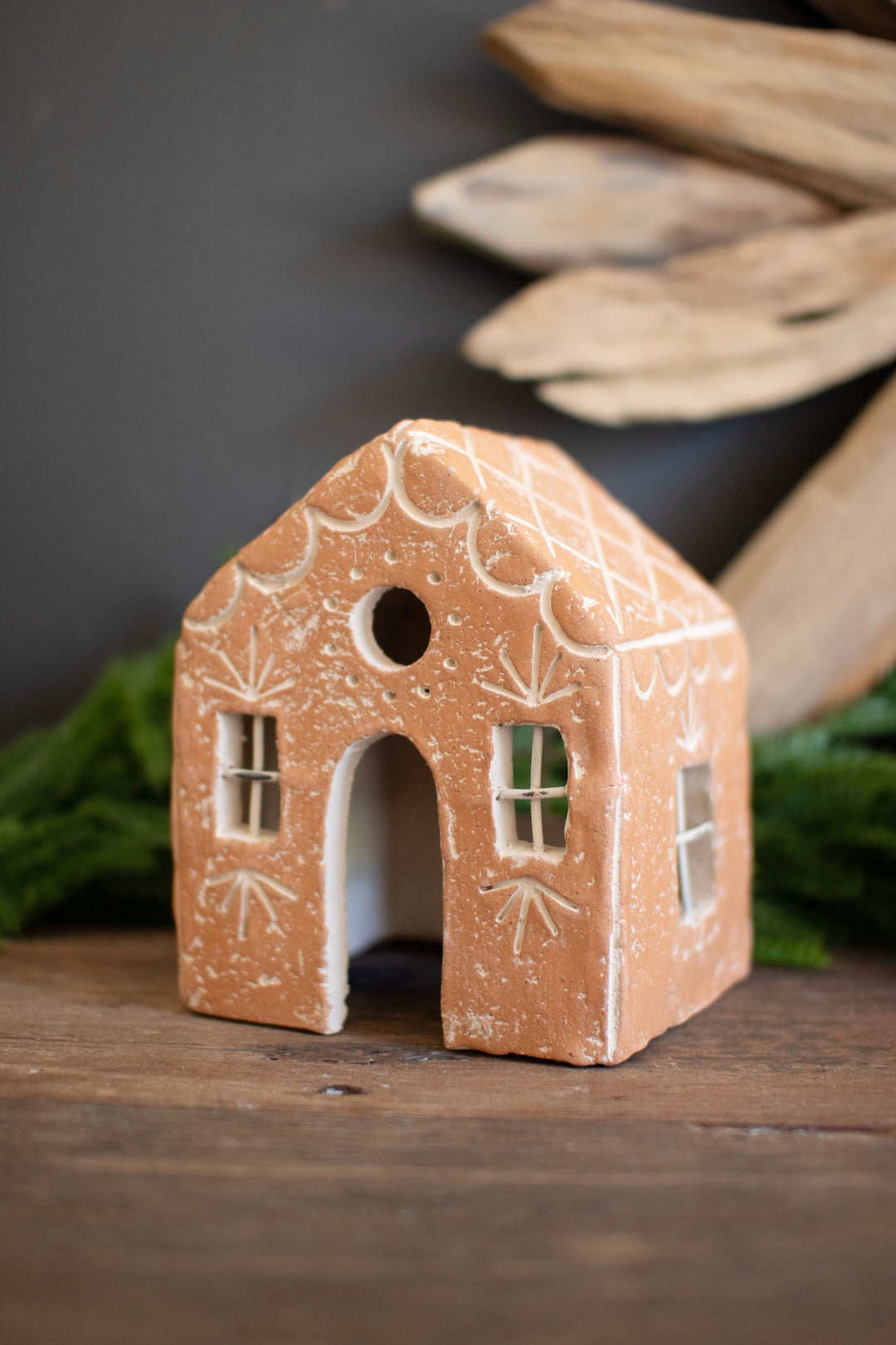 Ivory and Terracotta Gingerbread House Luminary