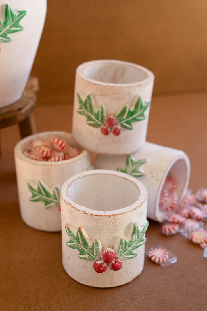 Clay Christmas Holly Container Set of 4