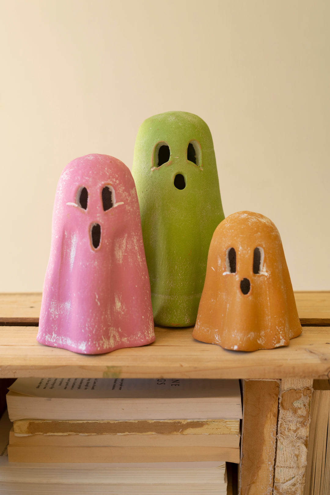 Set of 3 Colorful Clay Ghost Lanterns