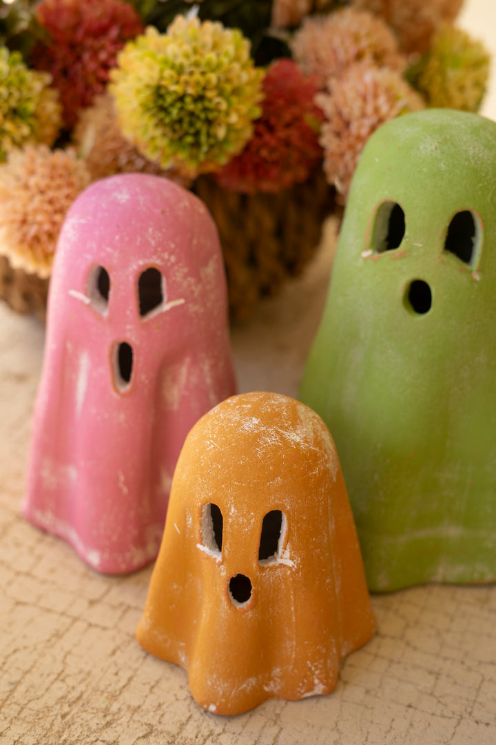 Set of 3 Colorful Clay Ghost Lanterns