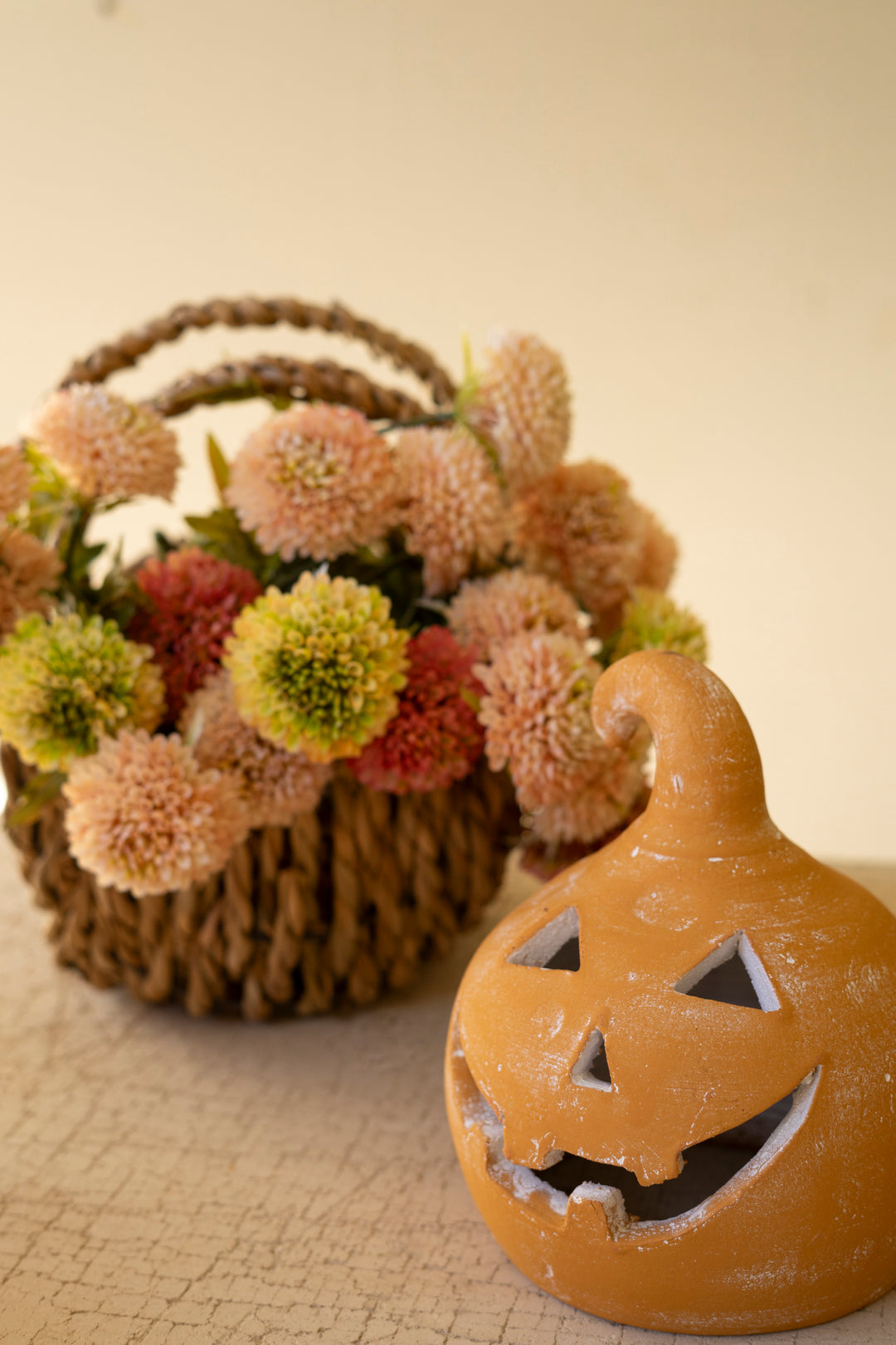 Set of 3 Colorful Clay Jack-O-Lanterns