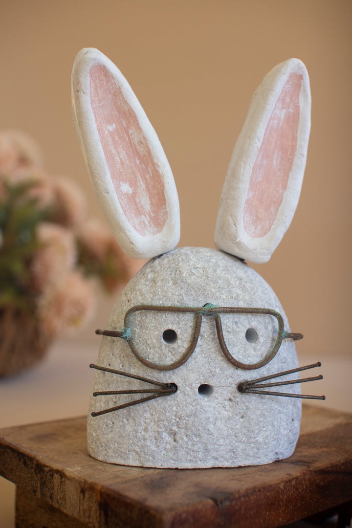 Set of 2 White-Wash Clay and River Rock Bunnies