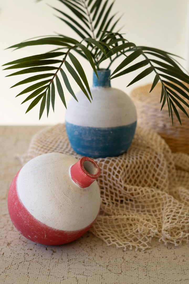 Set of 2 Clay Round Fishing Bobber Bud Vases
