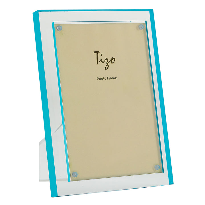 Tizo Acrylic Lucite Picture Frame (Turquoise Double Border)