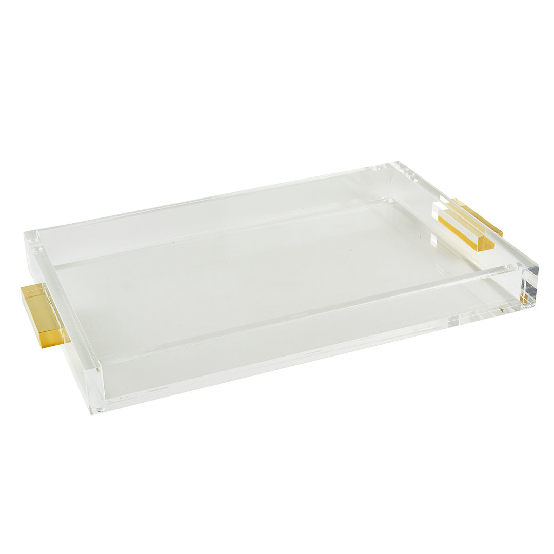 Tizo Design Lucite Tray Clear w/Gold Handle 12x8