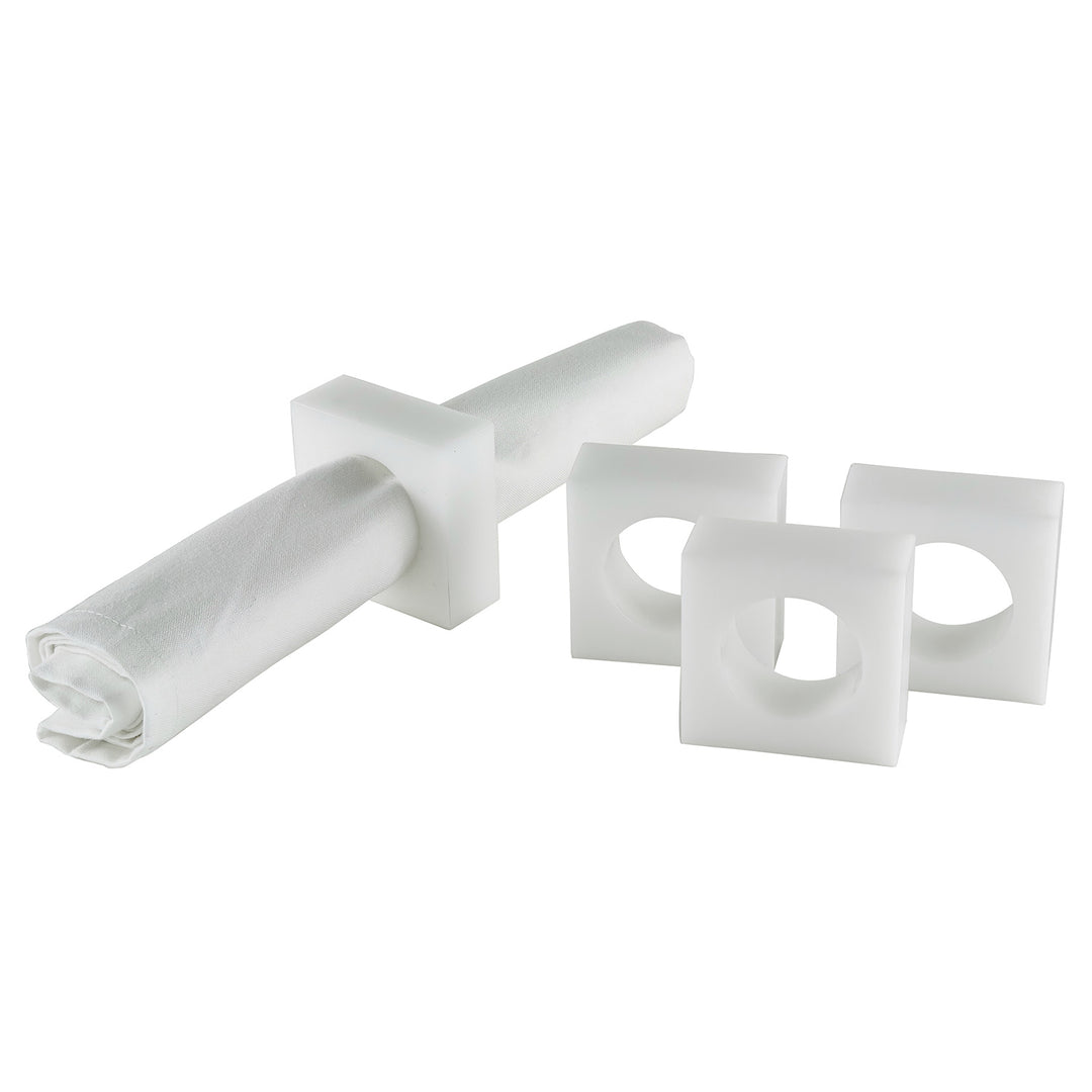 Tizo Design Lucite White Napkin Rings Set/4