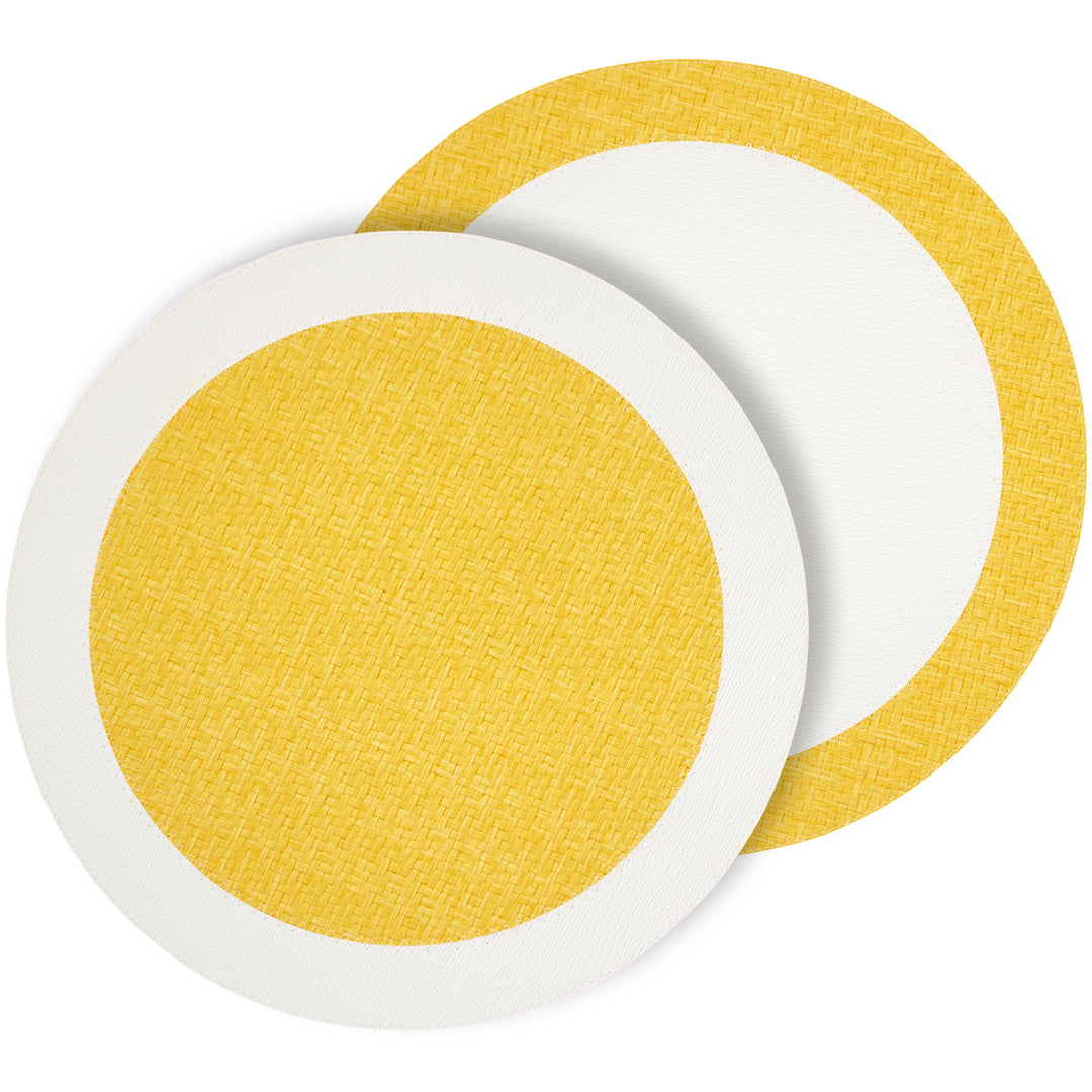 Bodrum Halo Vinyl Round Placemats (White/Sunshine) Set of 4
