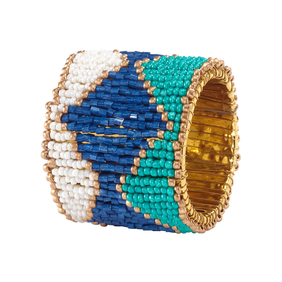 Harlequin Beaded Napkin Rings Set of 4 (Turquoise)
