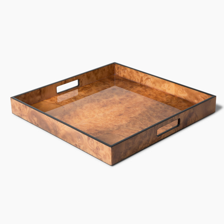 Lacquer Square Tray (Walnut Burl with Black Trim)