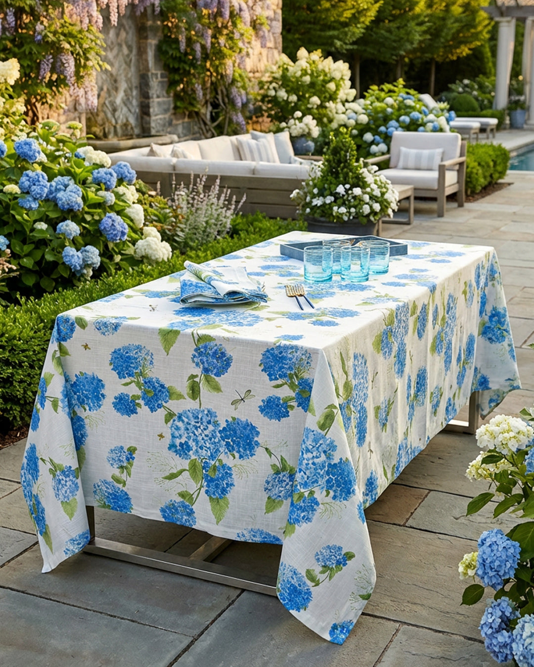 Hydrangea Cotton Print Tablecloth