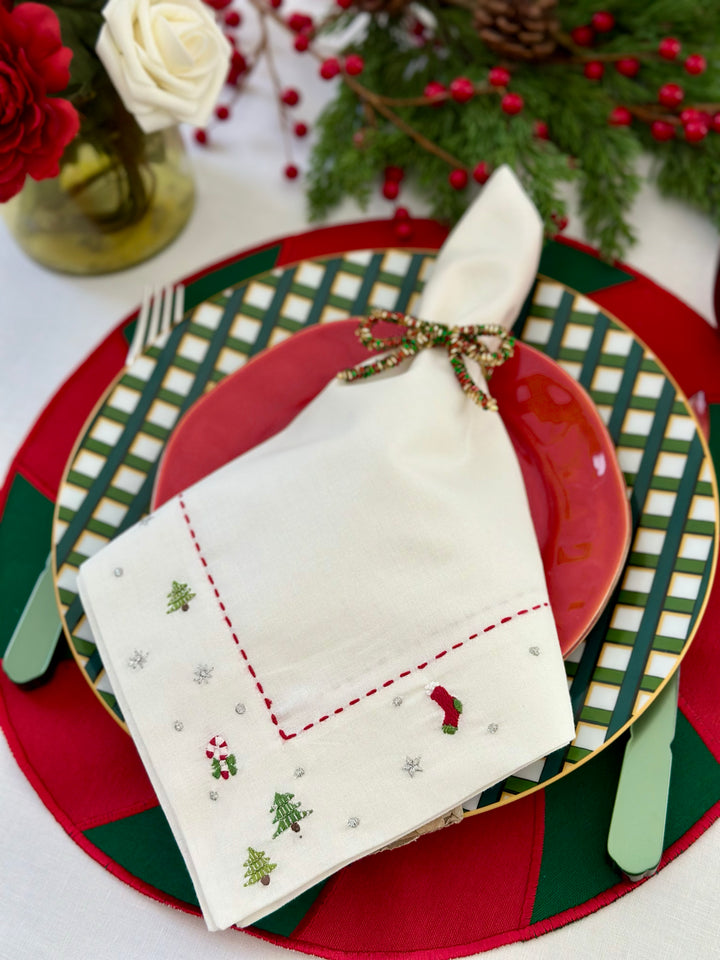 Jolly Days Embroidered Holiday Napkins Set/4