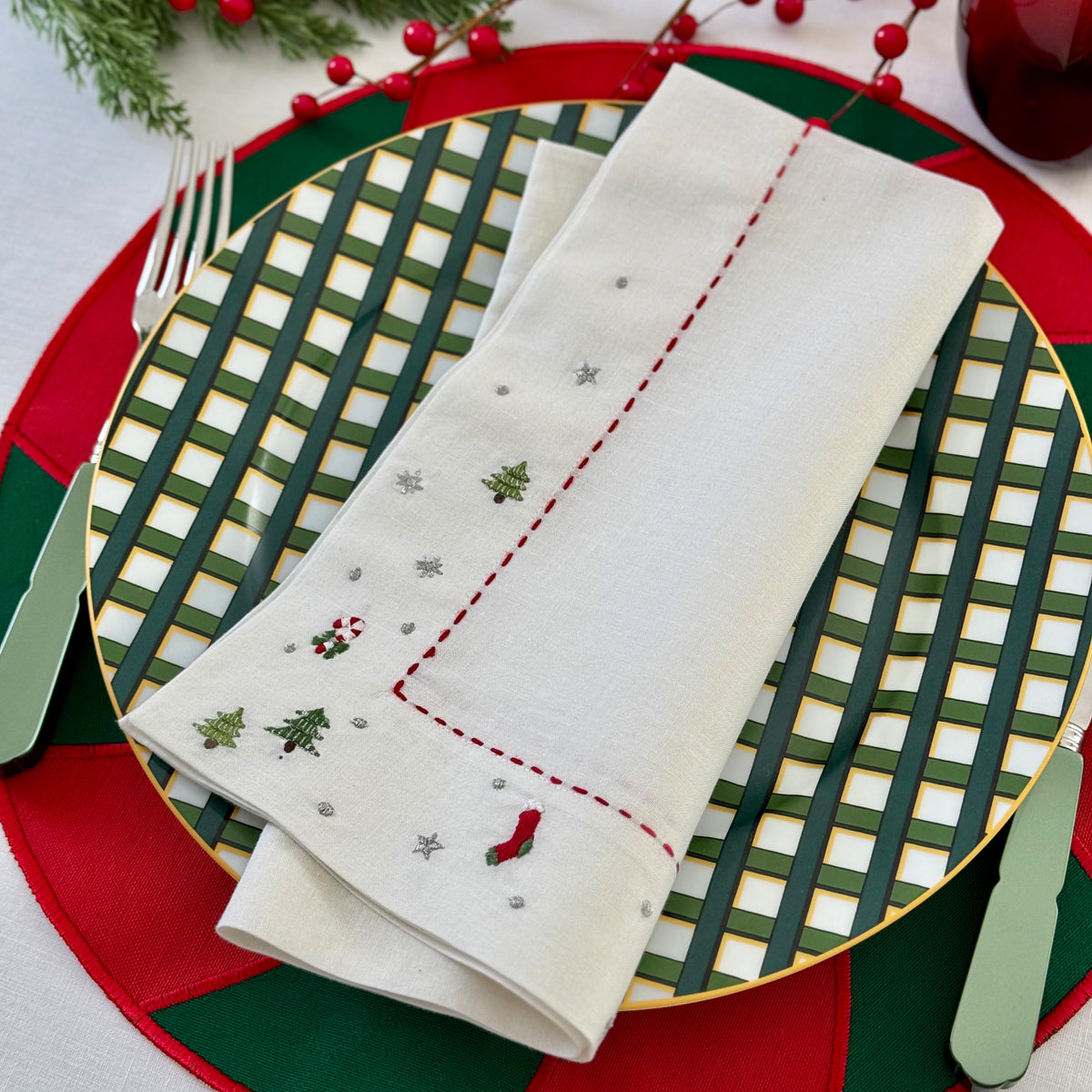 Jolly Days Embroidered Holiday Napkins - Thumbnail 3
