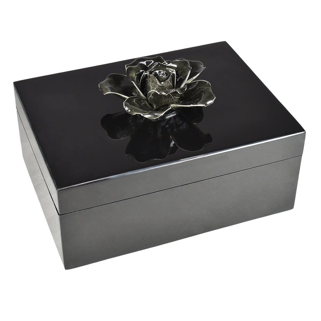 Lacquer Medium Box (Black with Black Porcelain Flower)