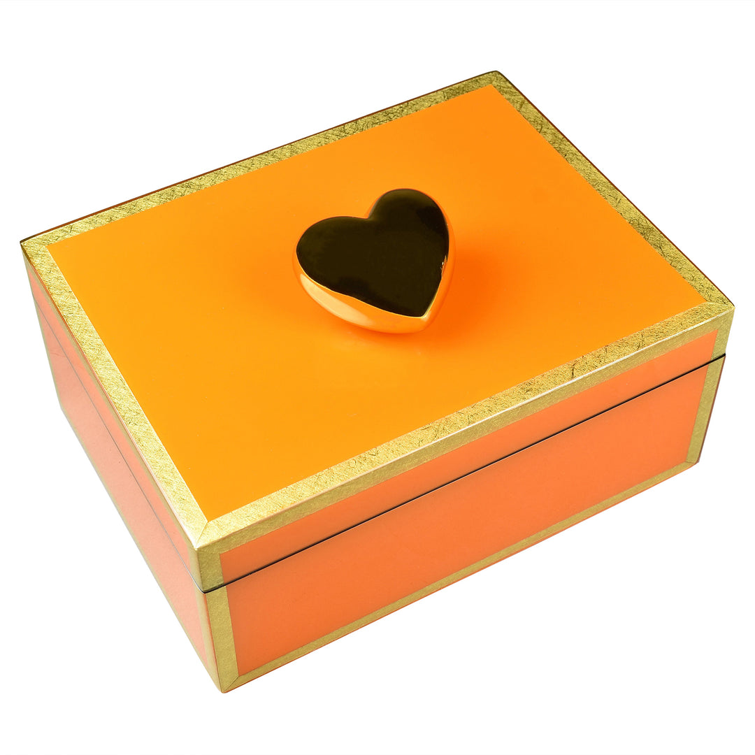 Lacquer Medium Box (Orange with Shine Gold Leaf Gold Heart )