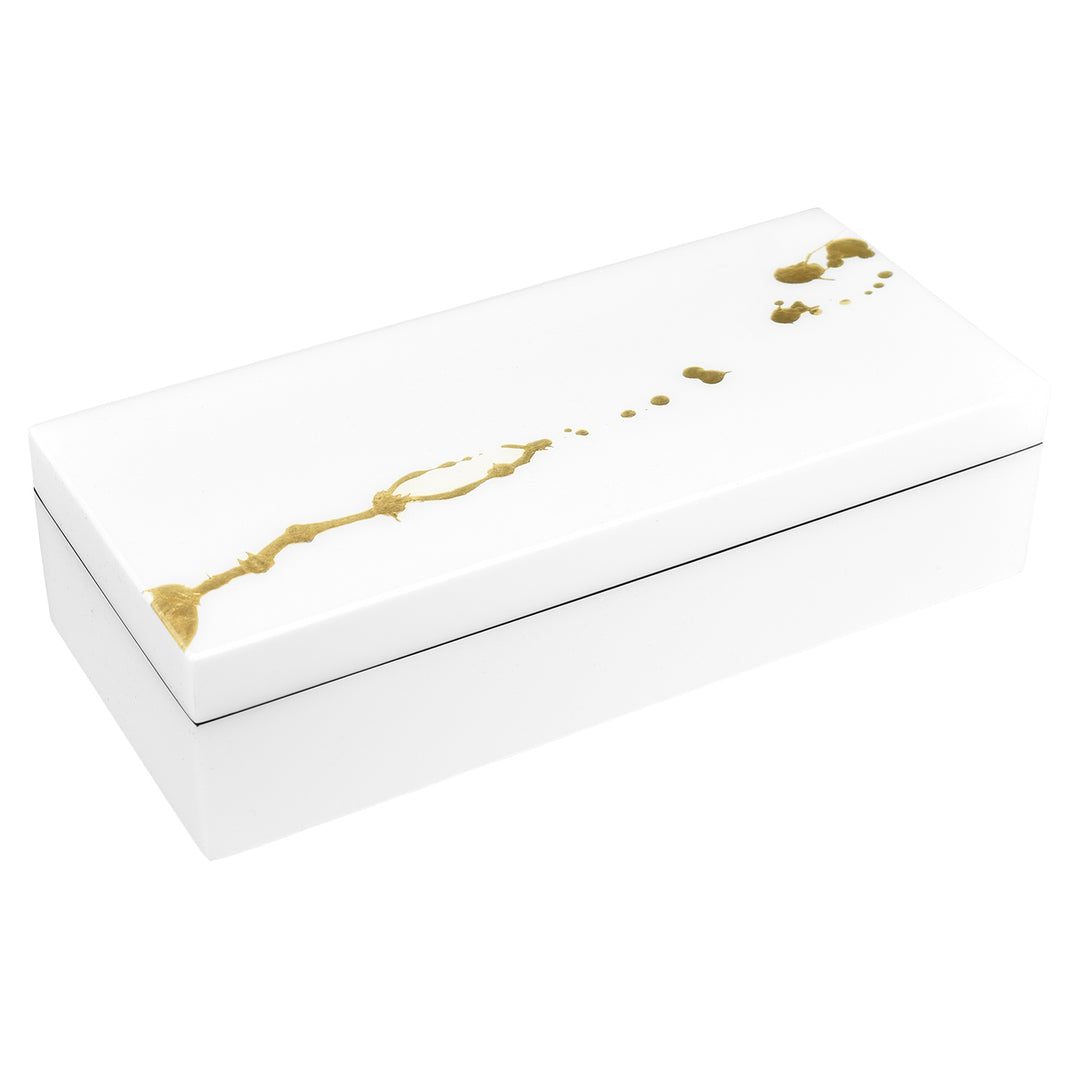 Lacquer Long Pencil Box (Artfull Gold with White)