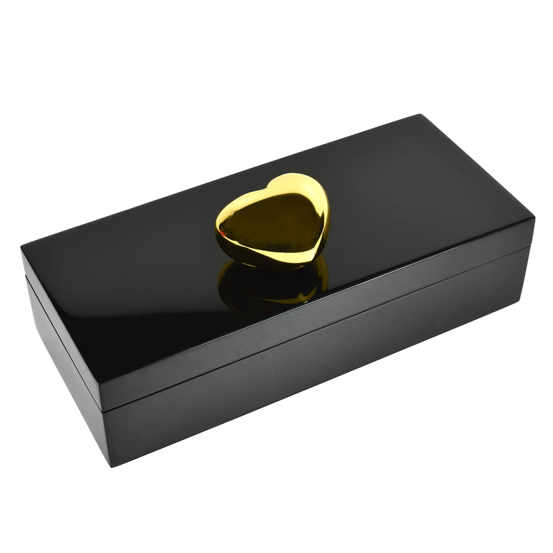 Lacquer Long Pencil Box (Black with Gold Porcelain Heart)