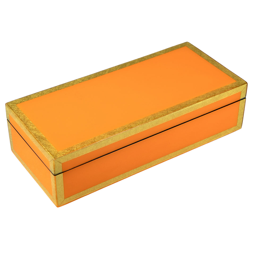 Lacquer Long Pencil Box (Orange with Shine Gold)