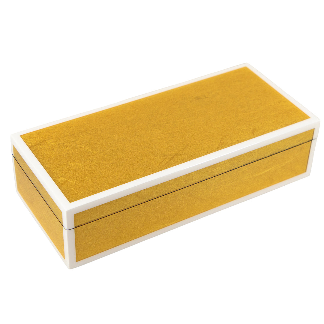 Lacquer Long Pencil Box (Shine Gold Leaf with White Trim)