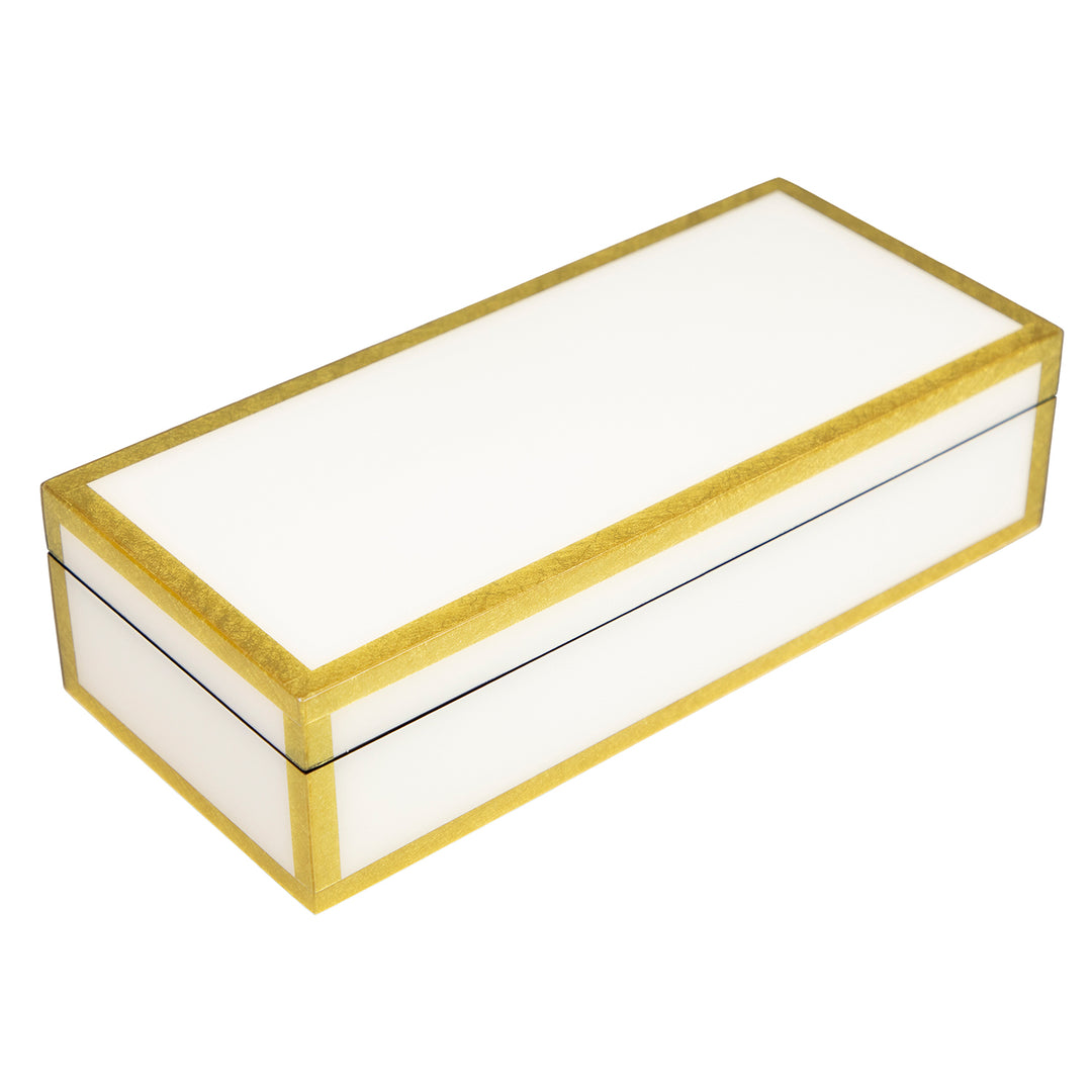 Lacquer Long Pencil Box (White with Shine Gold Leaf Trim)