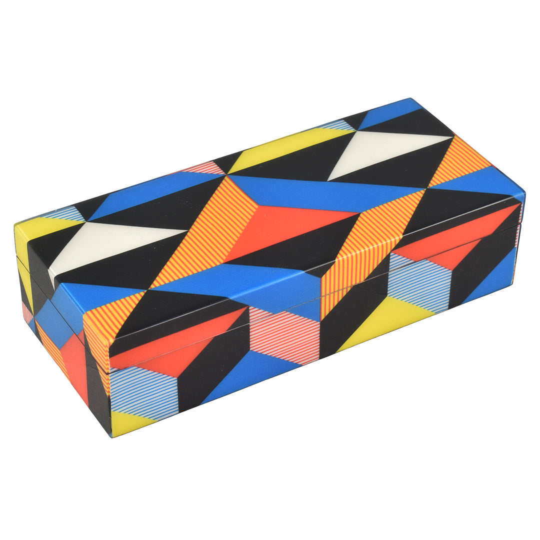 Lacquer Long Pencil Box (Geometric Design)