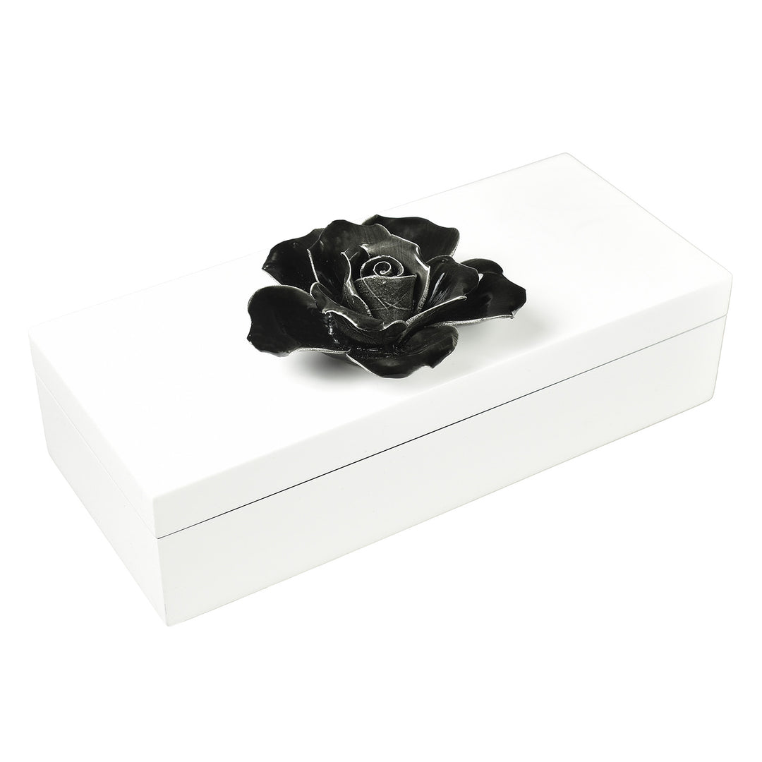 Lacquer Long Pencil Box (White with Porcelain Black Flower)