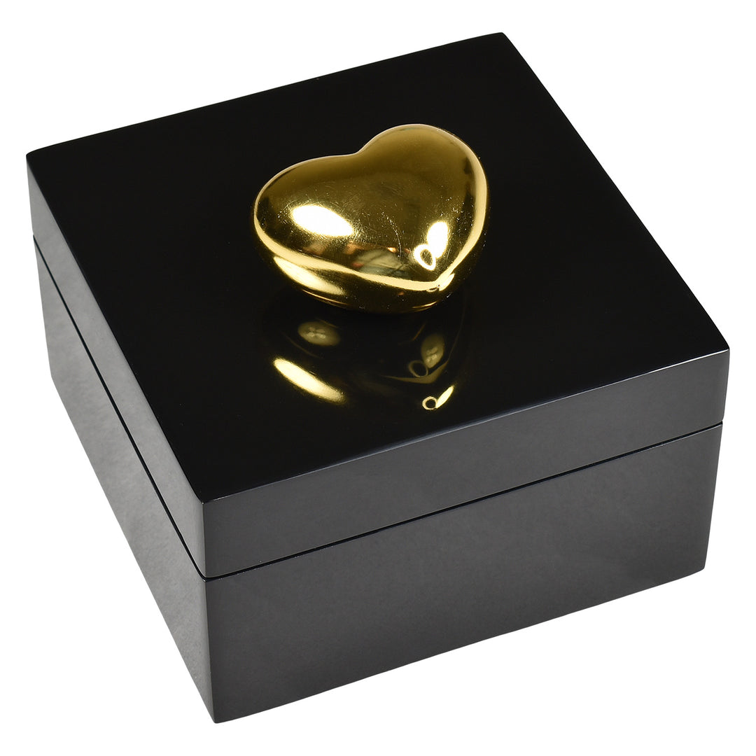 Lacquer Small Square Box (Black with Gold Heart)