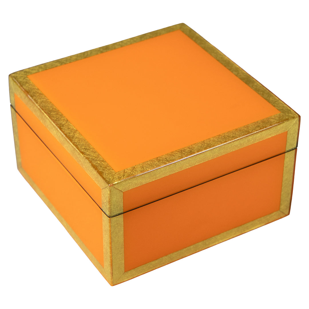 Lacquer Small Square Box (Orange with Shine Gold)