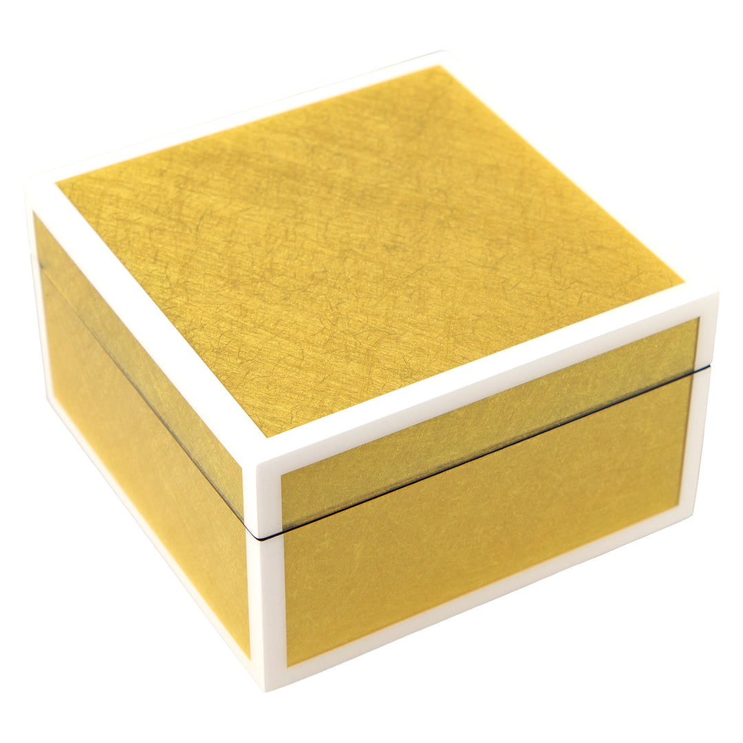 Lacquer Small Square Box (Shine Gold Leaf with White Trim)