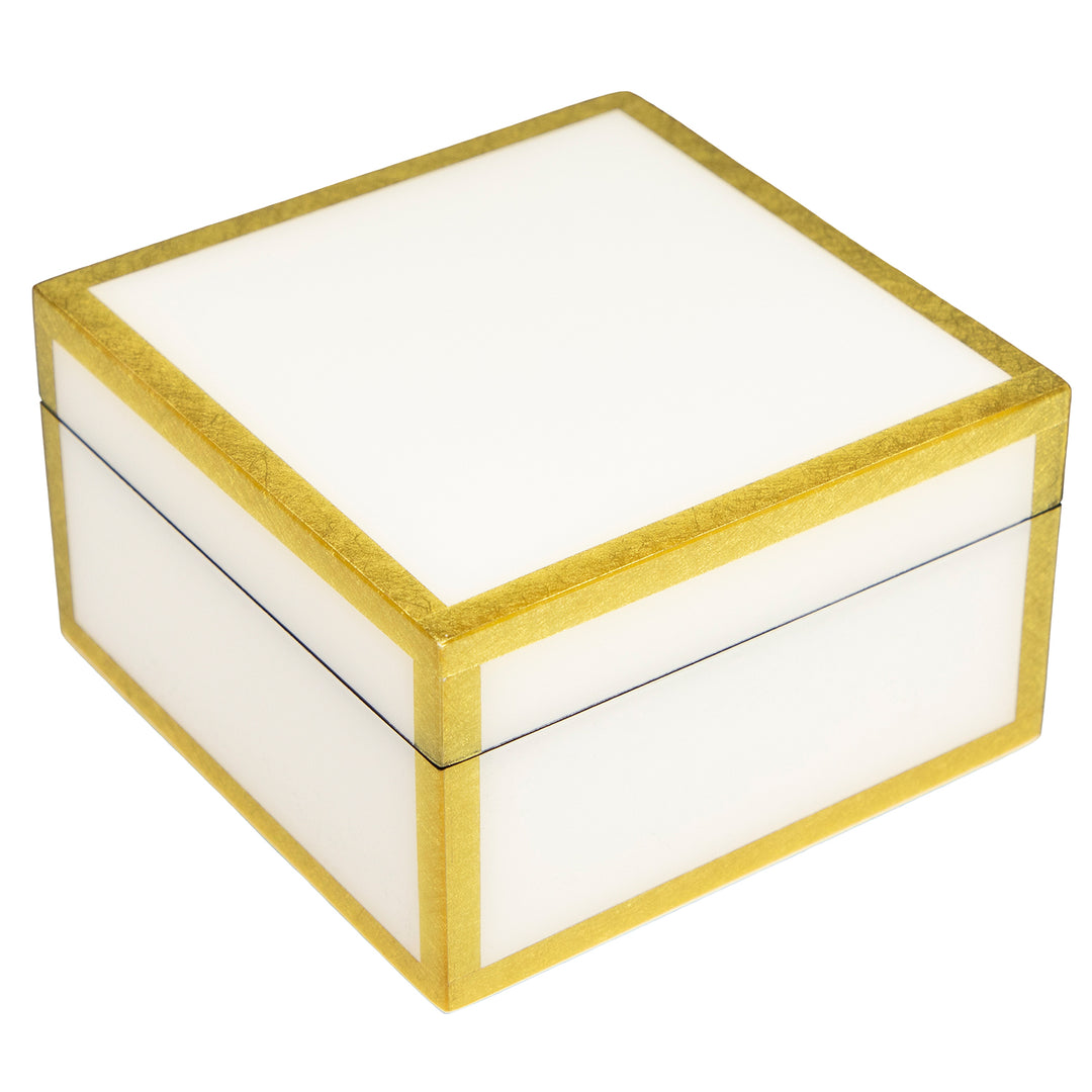 Lacquer Small Square Box (White with Shine Gold Leaf Trim)