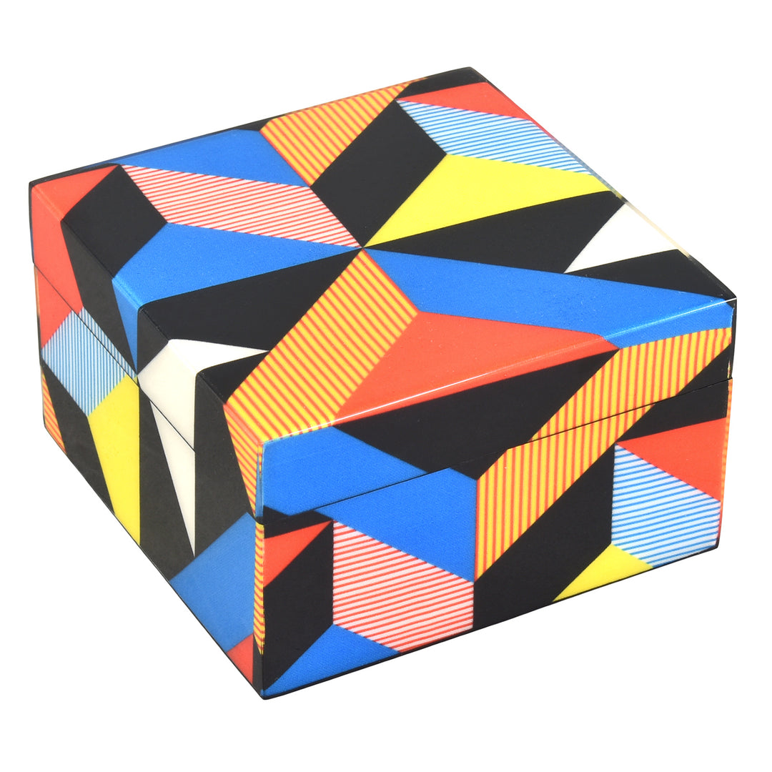 Lacquer Small Square Box (Geometric Design)