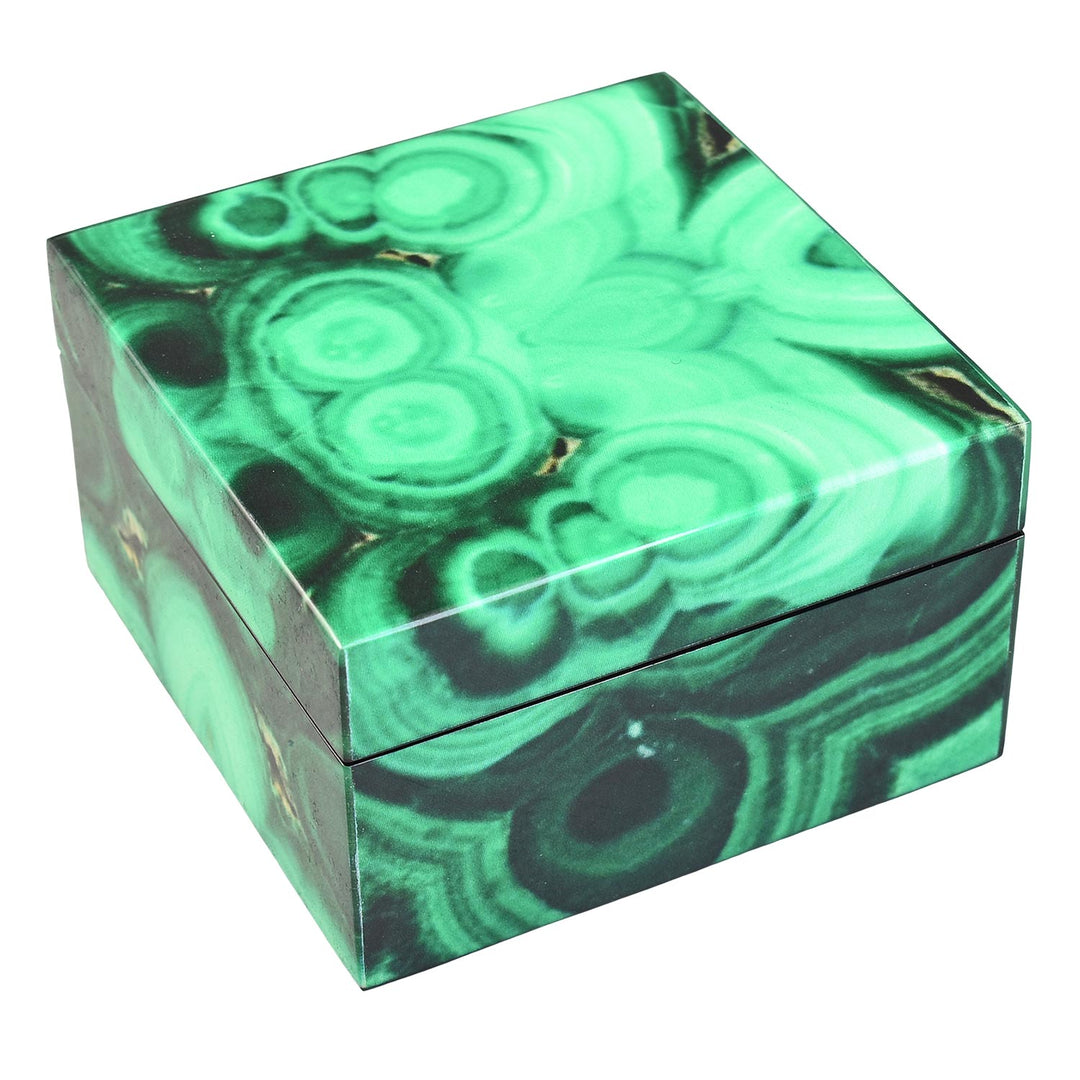 Lacquer Small Square Box (Malachite Fabric)