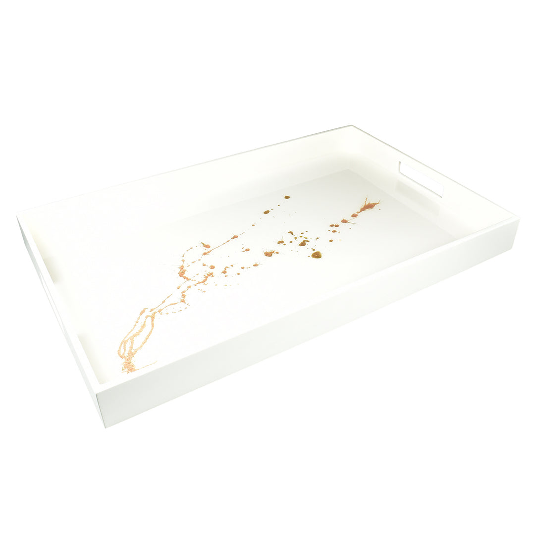 Lacquer Rectangle Tray 22"x14" (Artful Gold with White)