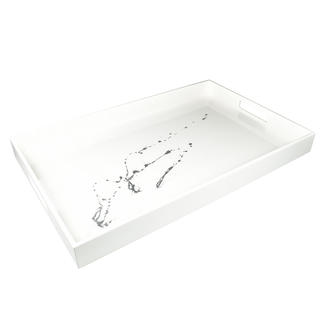 Lacquer Rectangle Tray (Artful Silver with White)