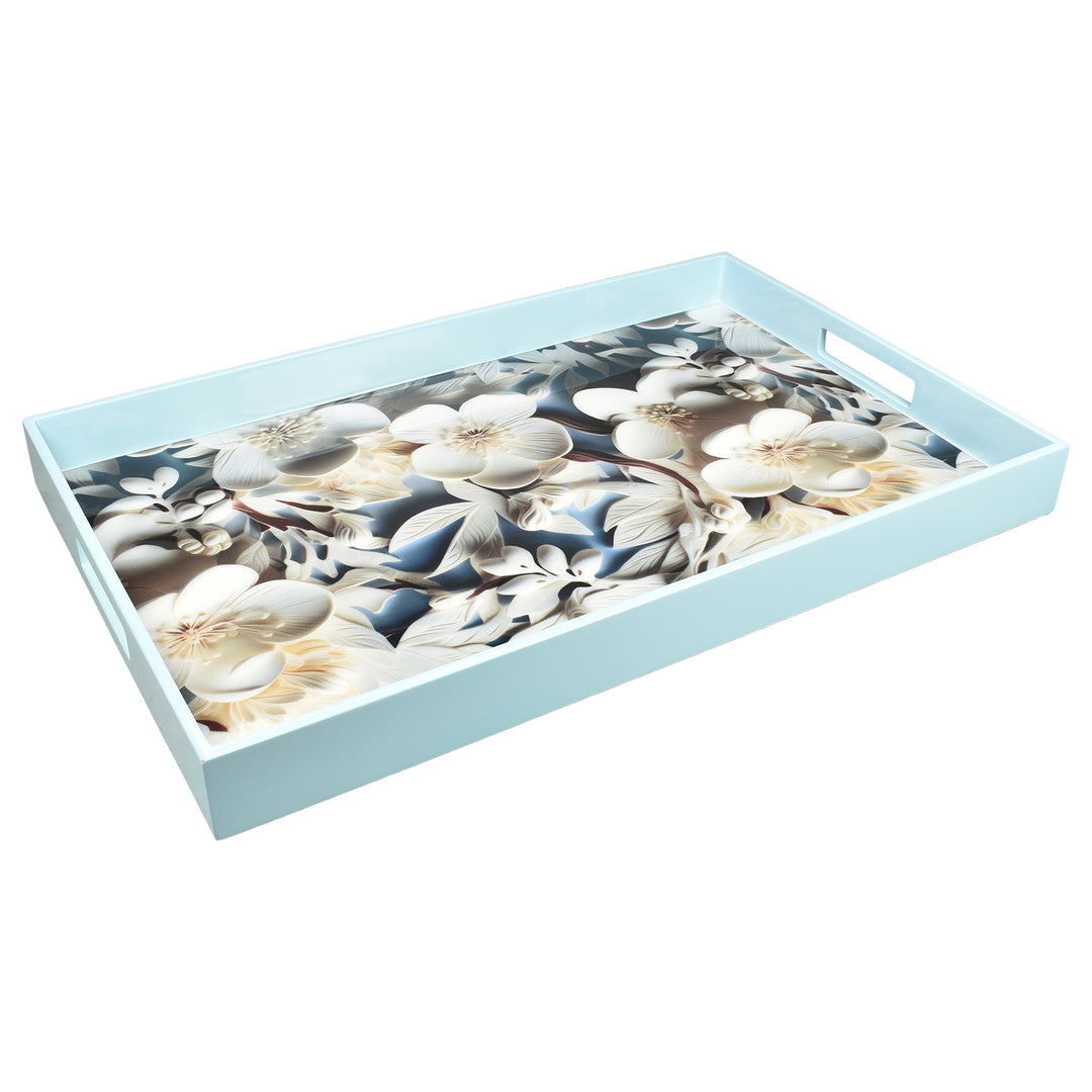Lacquer Rectangle Tray 22" (3D Flower Design)